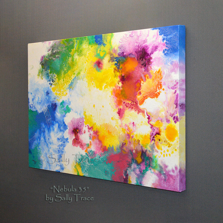 Original acrylic fluid pour paintings by Sally Tracepour