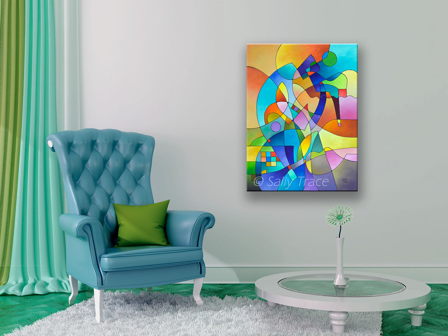 Geometric colorful painting, modern wall decor art prints,"Three, six and Nine" by Sally Trace