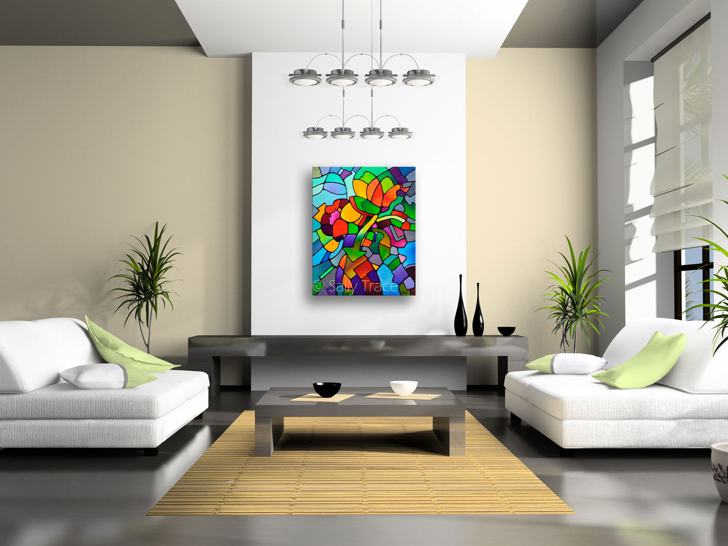 "Mosaic Bouquet" original acrylic geometric floral abstract painting by Sally Trace