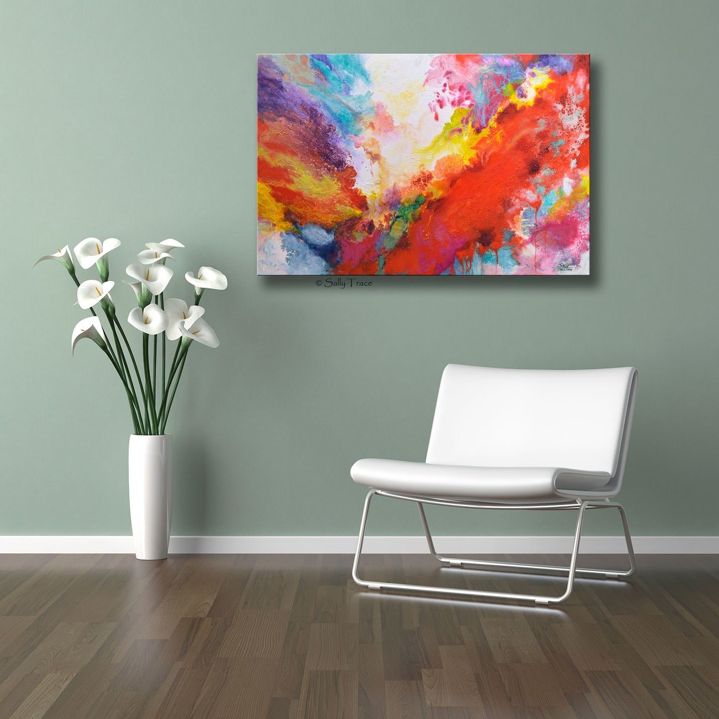 Modern and dynamic fluid art giclee prints on canvas made from my fluid art pour painting "Tenacity" by Sally Trace