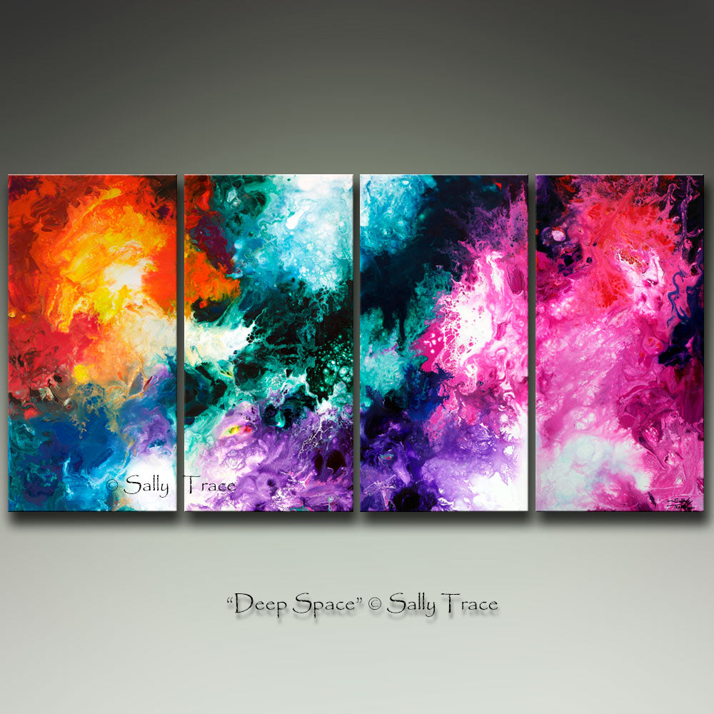 Modern fluid art painting print set by Sally Trace