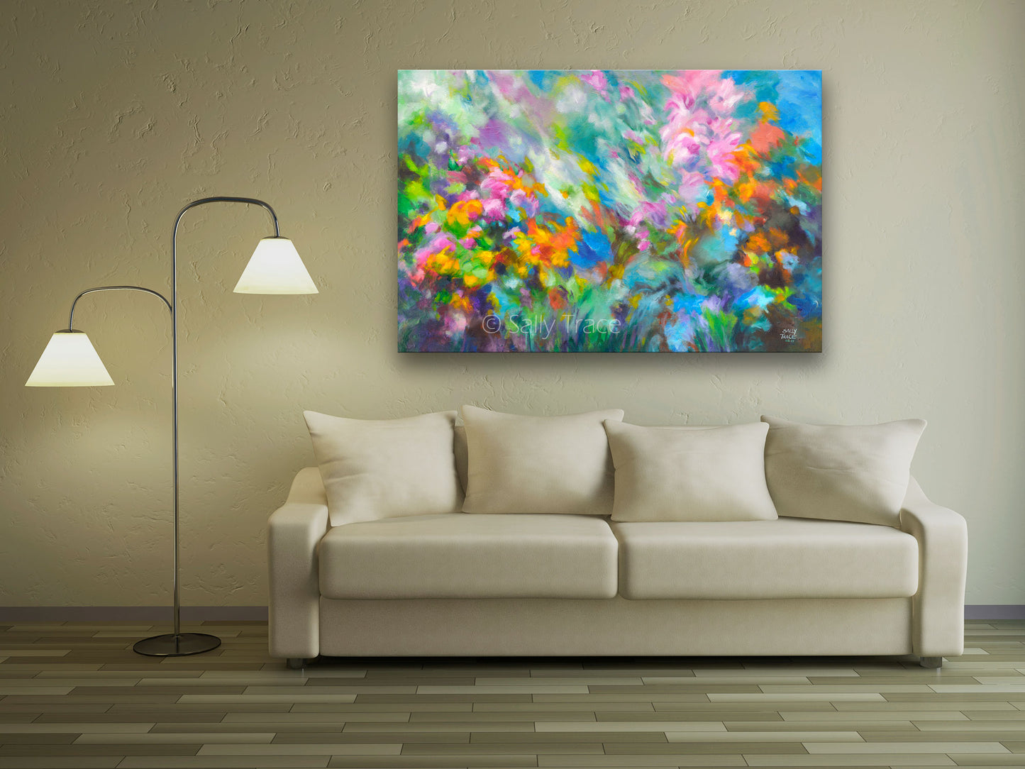Contemporary art giclee prints on canvas from my original abstract painting "Garden Rapture" Abstract art on canvas for sale, these canvas giclee prints are made from my original colorful abstract garden art painting "Garden Rapture", colorful abstract garden wall art for the living room, office decor, living room decor