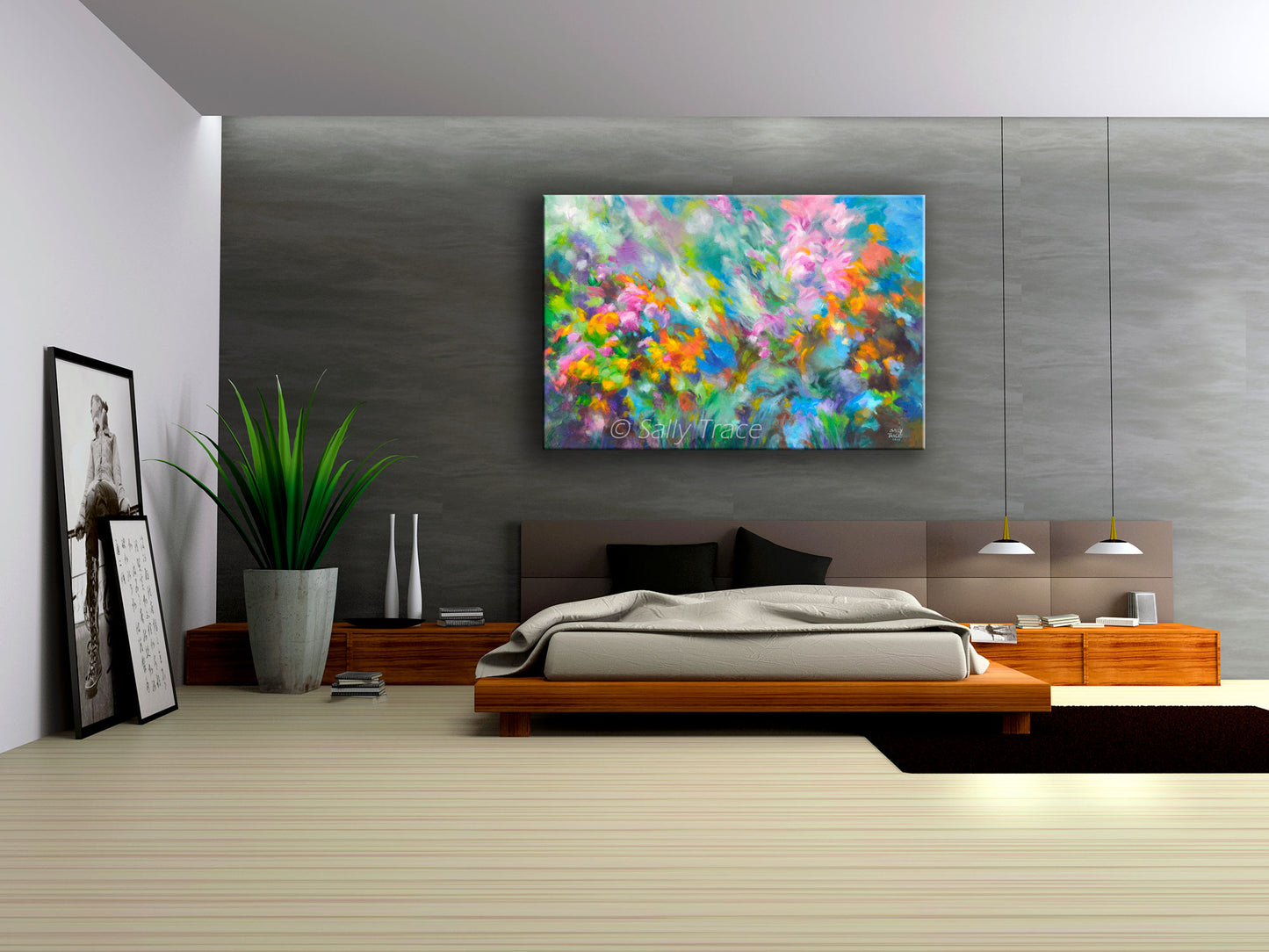 Contemporary art giclee prints on canvas from my original abstract painting "Garden Rapture" Abstract art on canvas for sale, these canvas giclee prints are made from my original colorful abstract garden art painting "Garden Rapture", colorful abstract garden wall art for the living room, office decor, living room decor