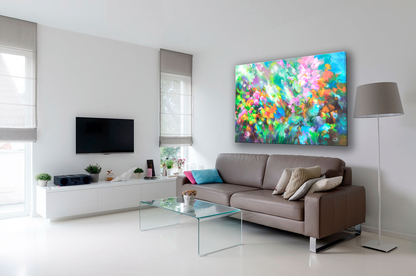 Contemporary art giclee prints on canvas from my original abstract painting "Garden Rapture" Abstract art on canvas for sale, these canvas giclee prints are made from my original colorful abstract garden art painting "Garden Rapture", colorful abstract garden wall art for the living room, office decor, living room decor