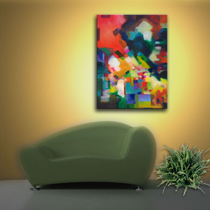 Abstract art color field painting by Sally Trace,, reeom view