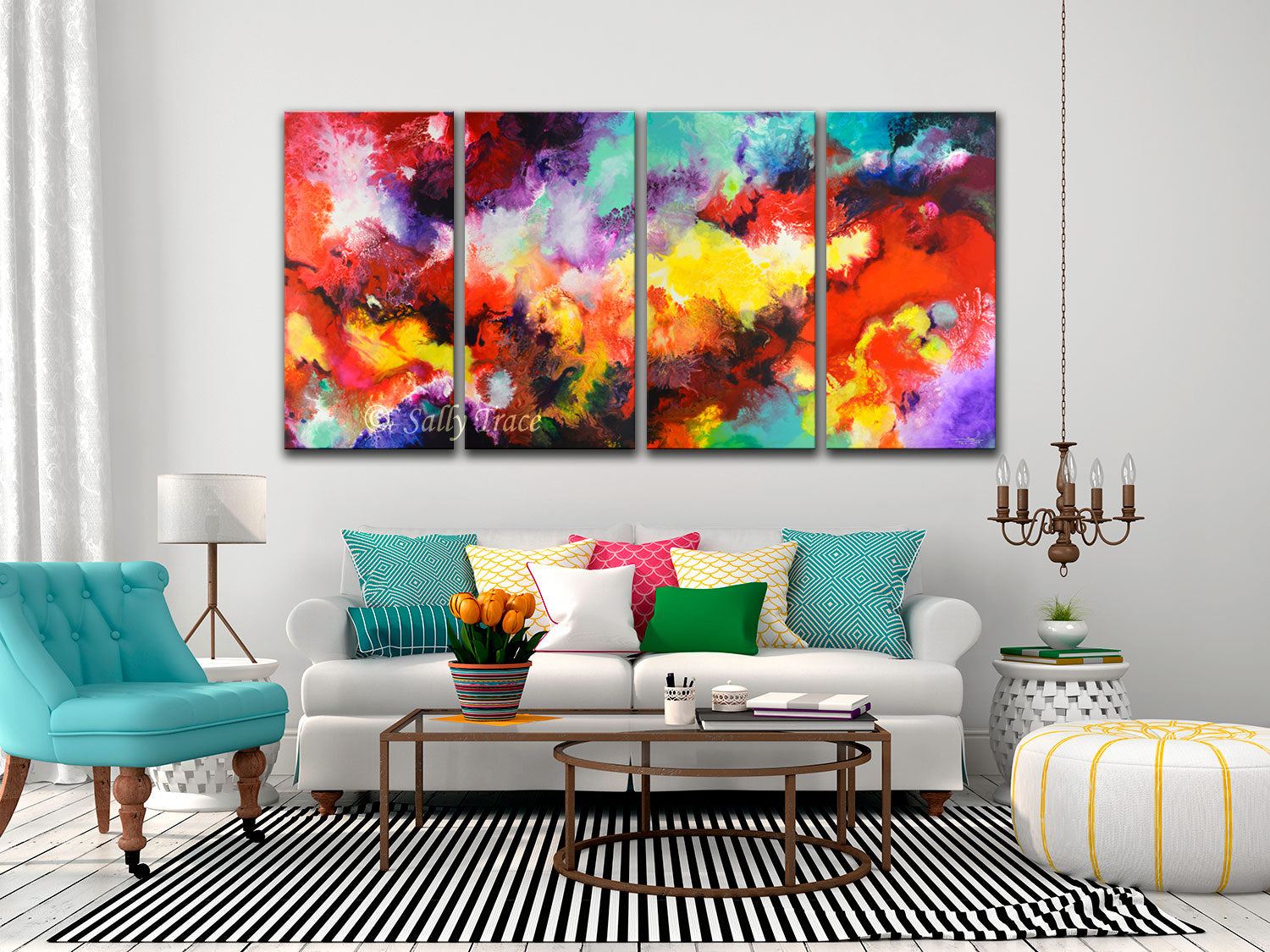 Continuity, Four Canvas Canvas Giclee Print set made from my Fluid P –  Sally Trace Abstract Paintings