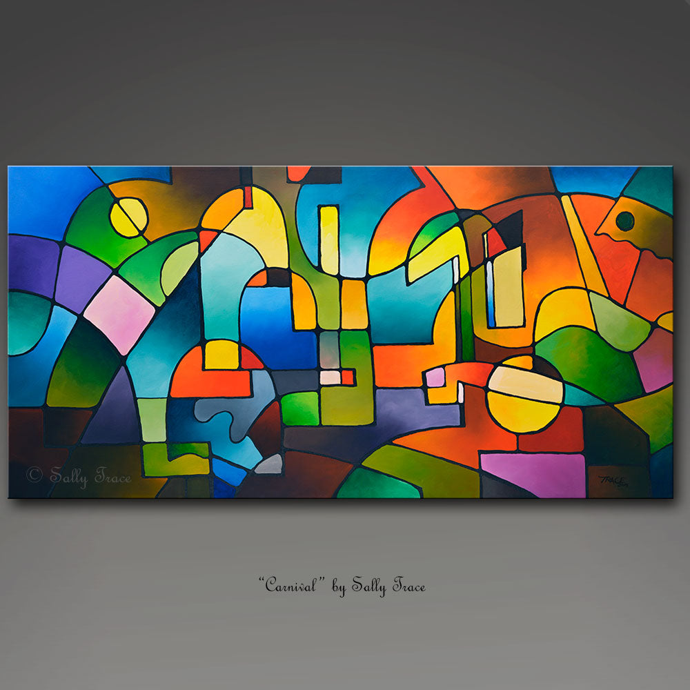Contemporary abstract art for sale by Sally Trace "Carnival" giclee prints on canvas