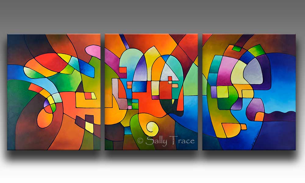 Clear Focus 2, canvas giclee print set from my original abstract triptych paintings