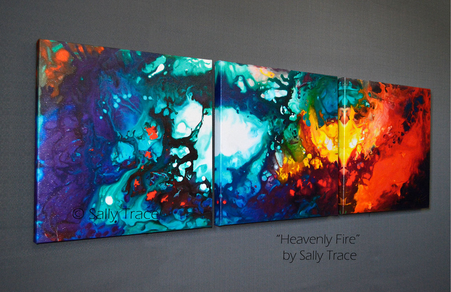 Heavenly Fire, triptych fine art prints by Sally Trace