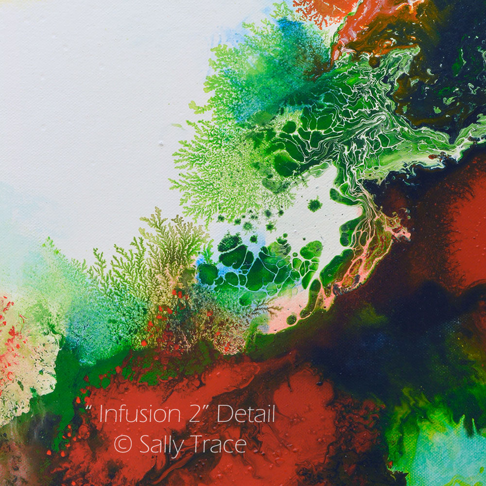 "Infusion 2" by Sally Trace, a giclee print on stretched canvas made from Sally's original modern art, contemporary fluid art abstract acrylic painting, close up detail