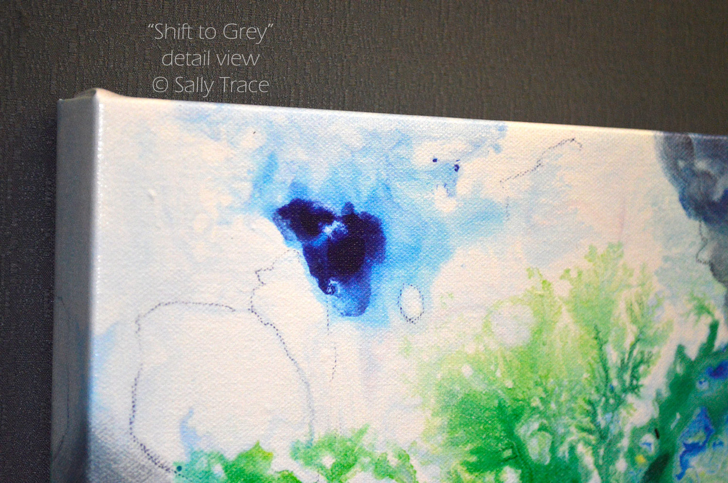 Giclee prints on cavnas from the origianl fluid art fine art painting by Sally Trace. Contemporary art for sale for the living roon, dining room, bedroom, detail view