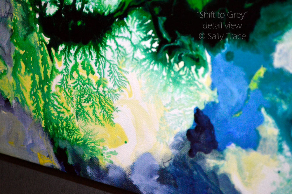 Giclee prints on cavnas from the origianl fluid art fine art painting by Sally Trace. Contemporary art for sale for the living roon, dining room, bedroom, detail view