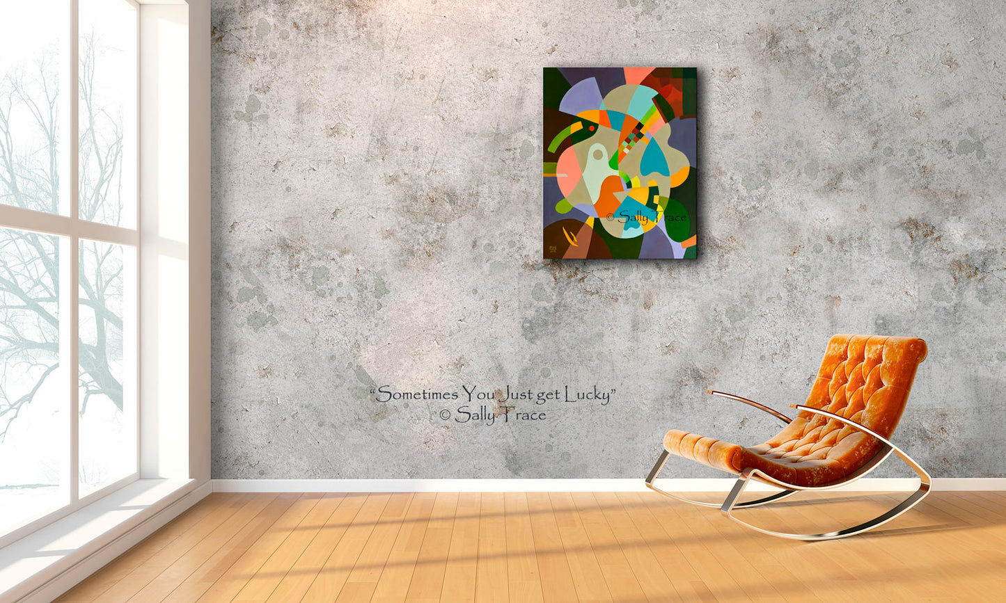 "Sometimes you Just get Lucky" geometric hard-edged original acrylic painting by Sally Trace