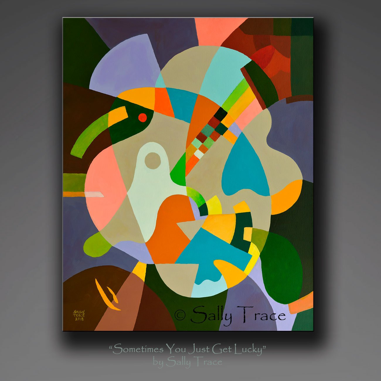 "Sometimes you Just get Lucky" geometric hard-edged original acrylic painting by Sally Trace