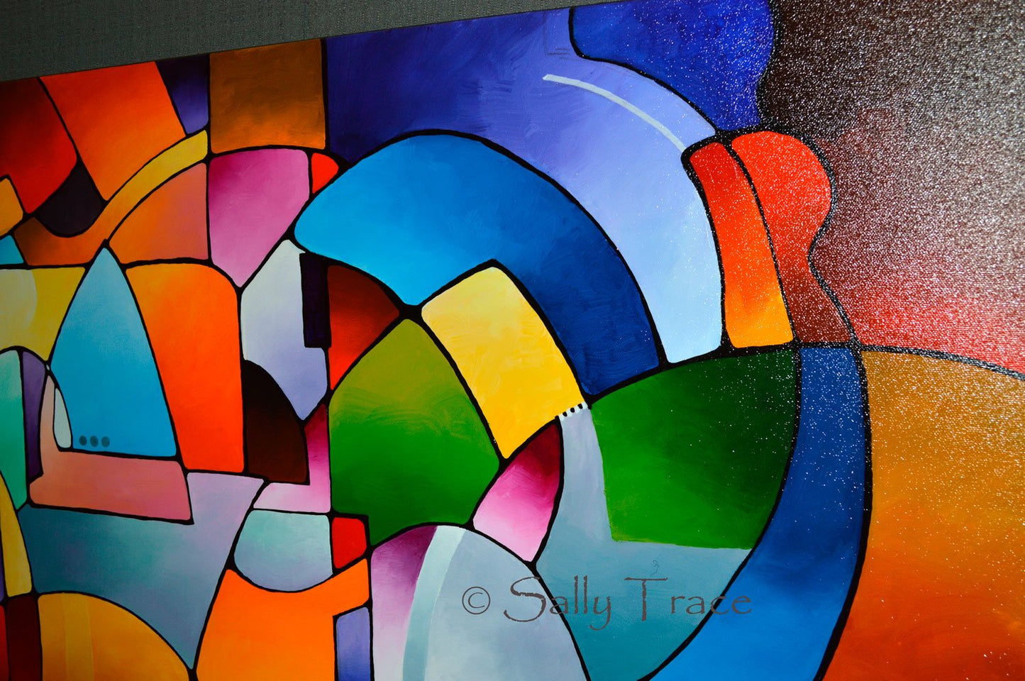 Synchronism, original geometric acrylic on canvas painting by Sally Trace