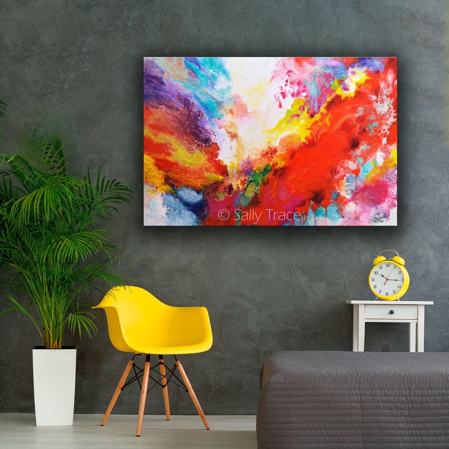 Modern and dynamic fluid art giclee prints on canvas made from my fluid art pour painting "Tenacity" by Sally Trace