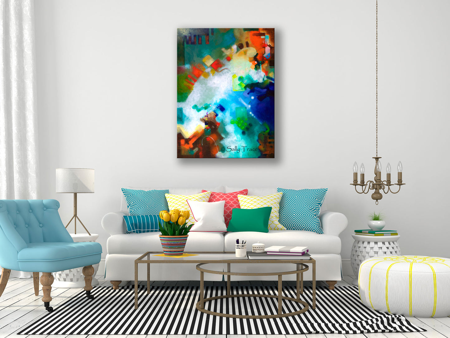 Modern contemporary abstract wall art giclee print by Sally Trace, "Third Level Harmonics" by Sally Trace, room view