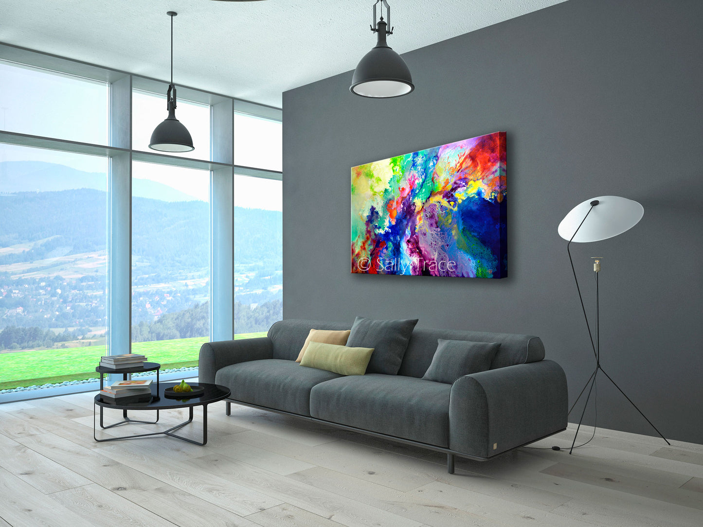 Fluid abstract paiting prints on canvas by Sally Trace "Touch Me Here"