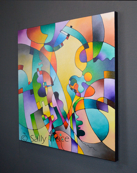 Modern geometric abstract original painting for sale by Sally Trace