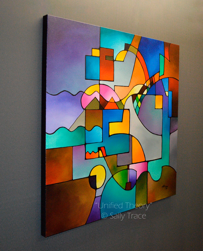 Unified Theory, an original, colorful geometric abstract painting for sale.