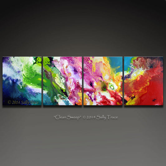 Clean Sweep fluid art four canvas abstract painting for sale