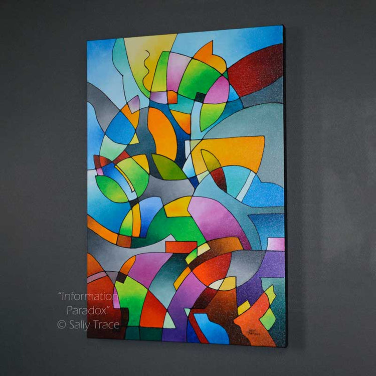 Modern geometric abstract art original acrylic painting on canvas "Information Paradox" by Sally Trace