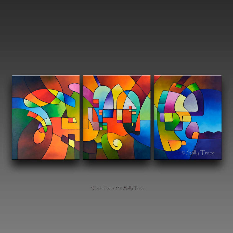 Multi canvas giclee prints on stetched canvas by Sally Trace, abstract modern art for sale by the artist,