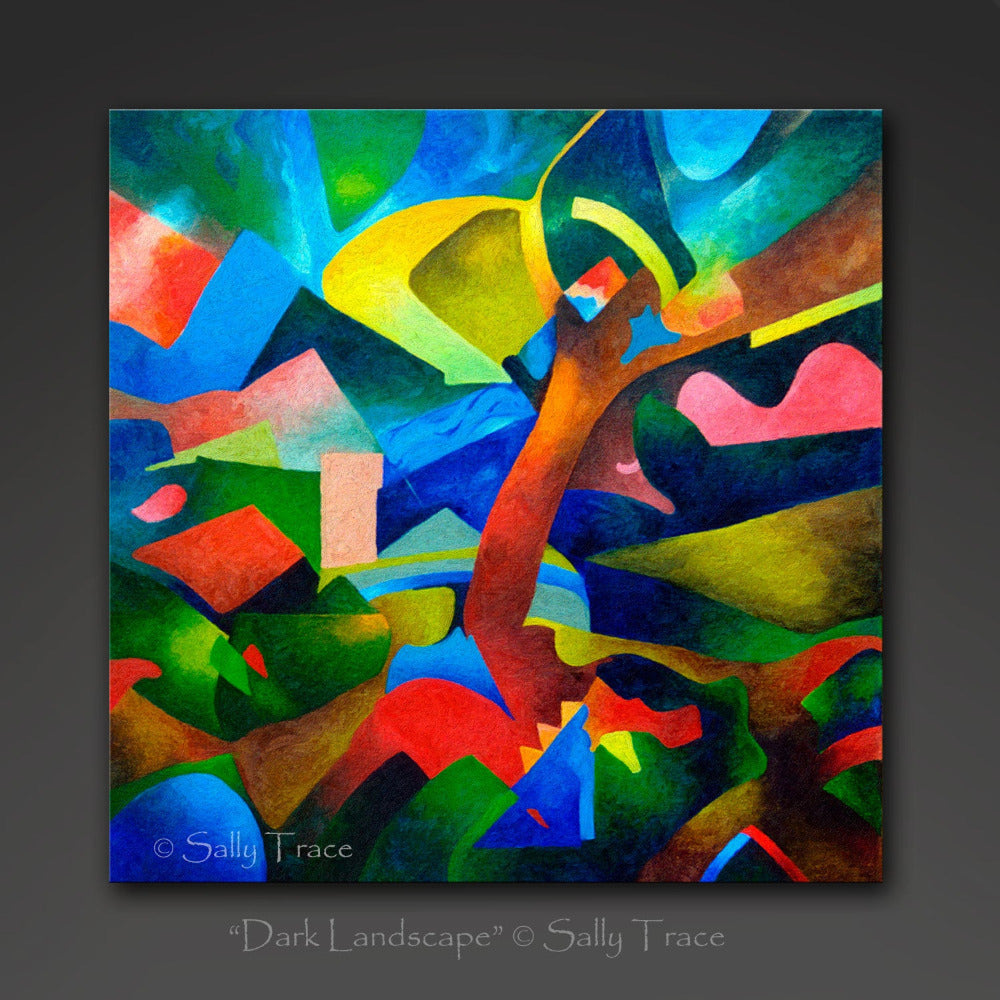 Canvas prints made from my original painting "Dark Landscape", an abstract landscape oil painting with dark blues, vibrant colors, "Dark Landscape"
