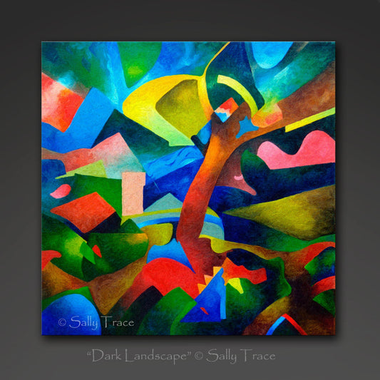 Canvas prints made from my original painting "Dark Landscape", an abstract landscape oil painting with dark blues, vibrant colors, "Dark Landscape"