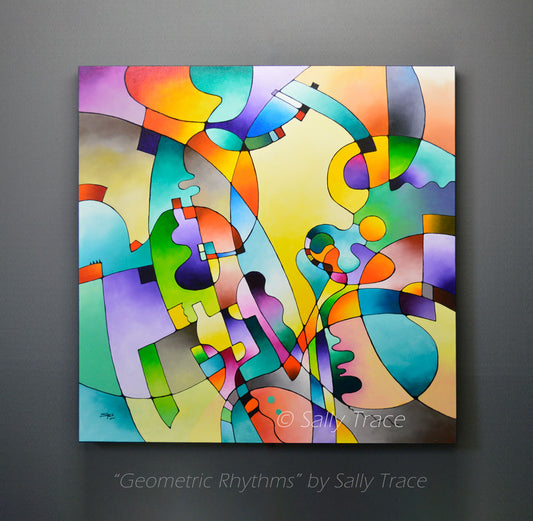 "Geometric Rhythms" Colorful, Lively Original Abstract Painting