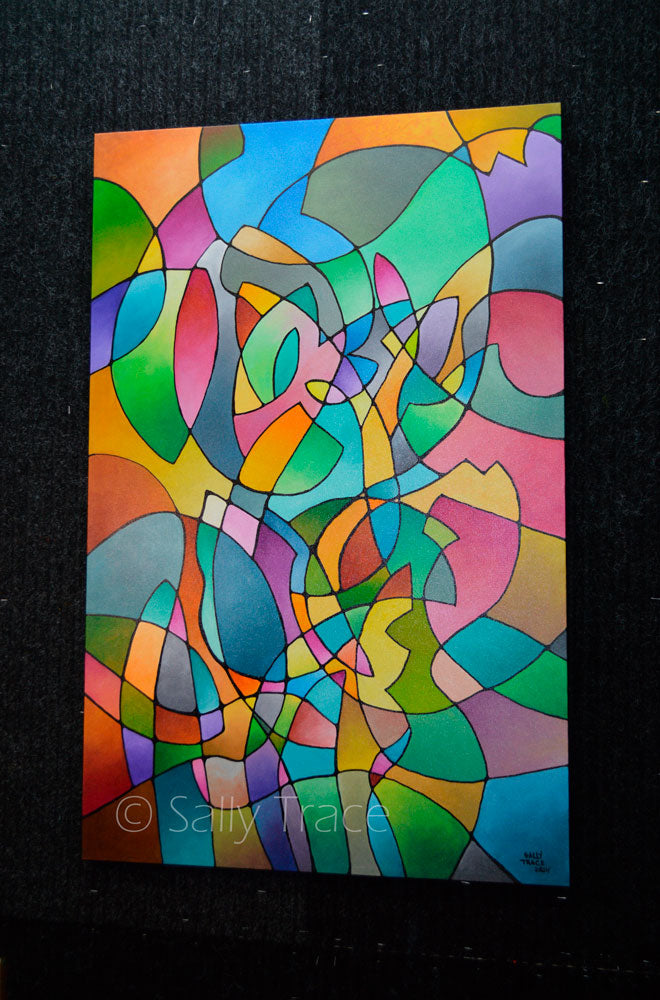 Original Colorful Geometric Painting "Labyrinth" by Sally Trace