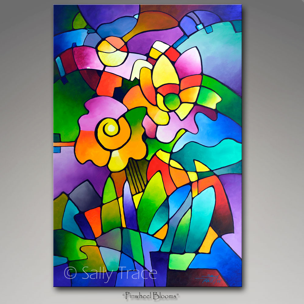 Abstract painting by Sally Trace, Pinwheel Blooms