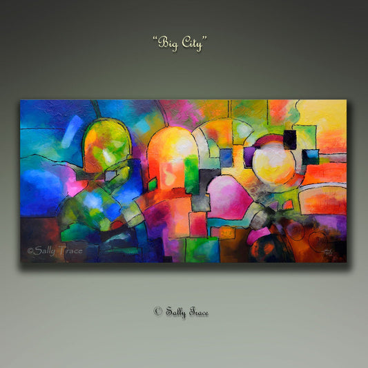 Large fine art canvas prints, canvas giclee prints by Sally Trace, "Big City", large wall art prints, modern art for the bedroom, contemporary modern living room wall art