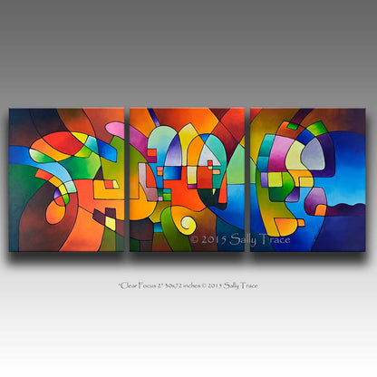 Clear Focus 2, modern abstract paintings on canvas, canvas giclee print set from my original abstract triptych paintings