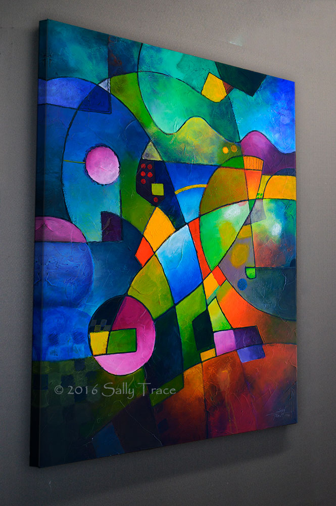 "Direction North," original abstract painting giclee print by Sally Trace, left view, blue abstracct art