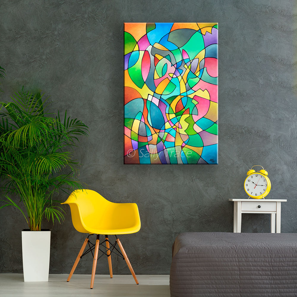 Original Colorful Geometric Painting "Labyrinth" by Sally Trace