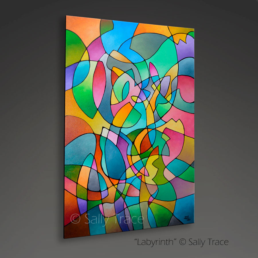 Original Colorful Geometric Painting "Labyrinth" by Sally Trace
