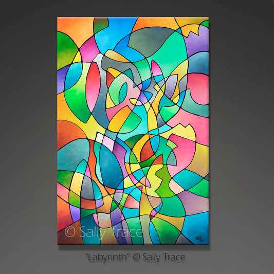 Original Colorful Geometric Painting "Labyrinth" by Sally Trace