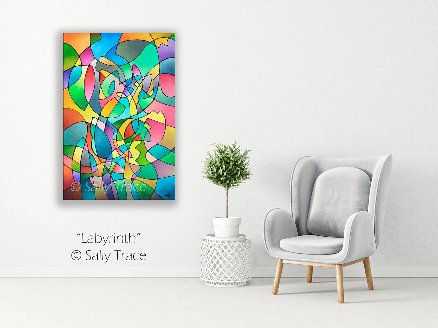 Original Colorful Geometric Painting "Labyrinth" by Sally Trace