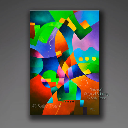Reveur, Hard-Edge Abstraction Original Colorful Geometric Painting for sale by Sally Trace