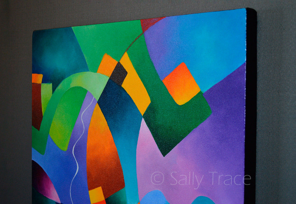 Reveur, Hard-Edge Abstraction Original Colorful Geometric Painting for sale by Sally Trace