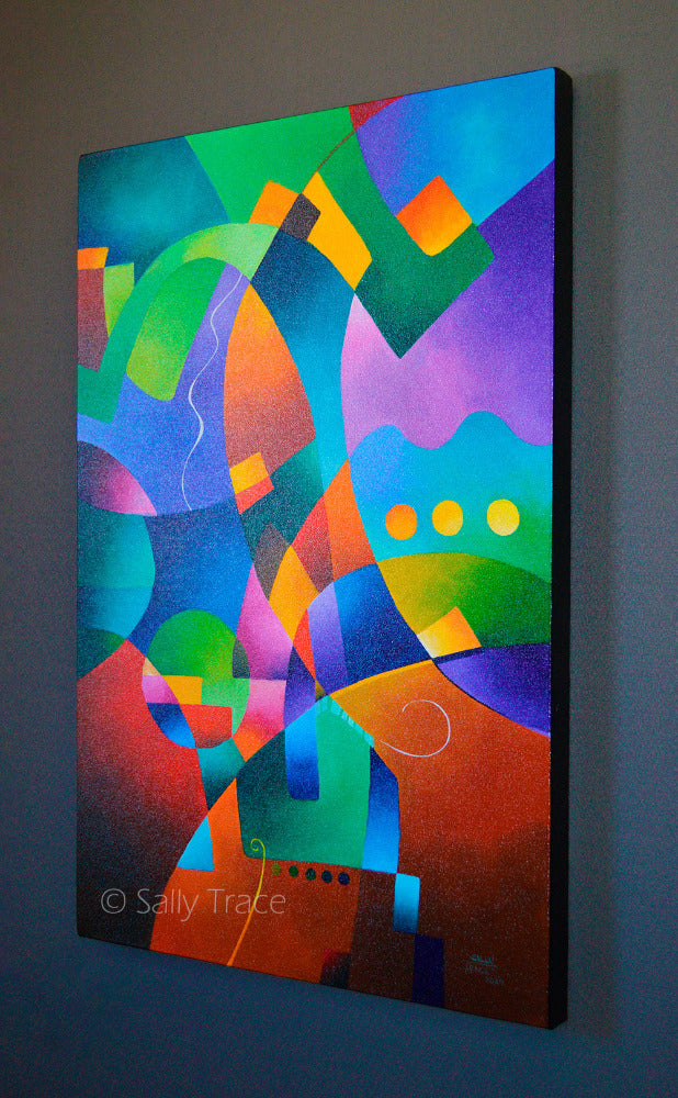 Reveur, Hard-Edge Abstraction Original Colorful Geometric Painting for sale by Sally Trace