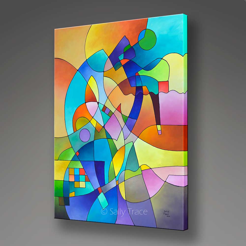 Geometric colorful painting, modern wall decor art prints,"Three, six and Nine" by Sally Trace