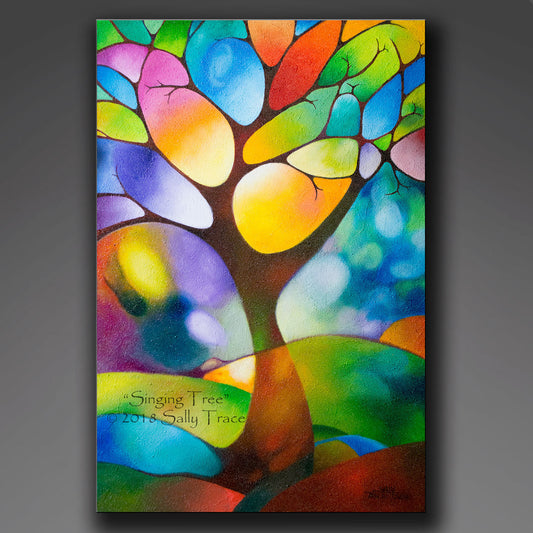 Singing Tree, original textured geometric painting by Sally Trace
