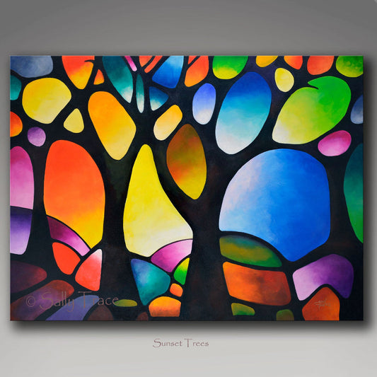 "Sunset Trees" Modern Art Original Painting Commission