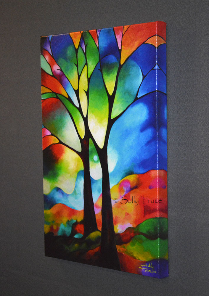 "Two Trees" Geometric Landscape Abstract Painting Prints on Paper or Stretched Canvas