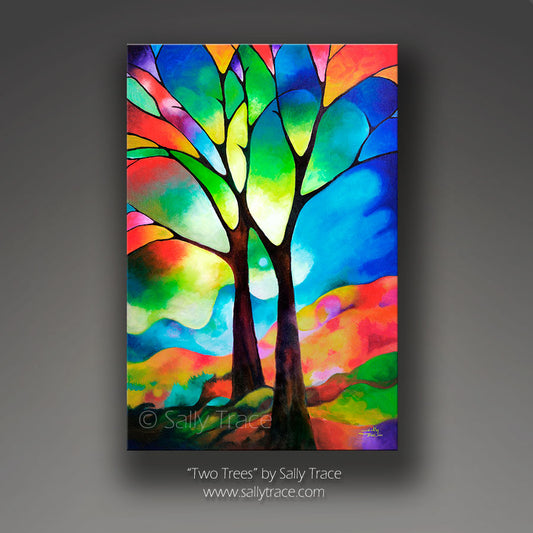 "Two Trees" giclee prints by Sally Trace, from the original abstract painting