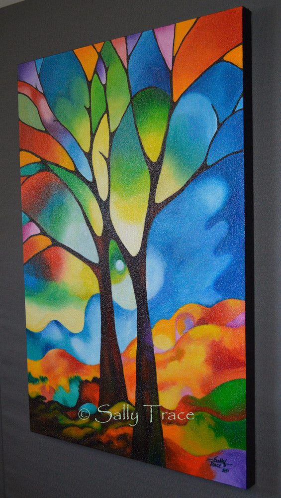 "Two Trees" Original Textured Abstract Tree Painting Commission