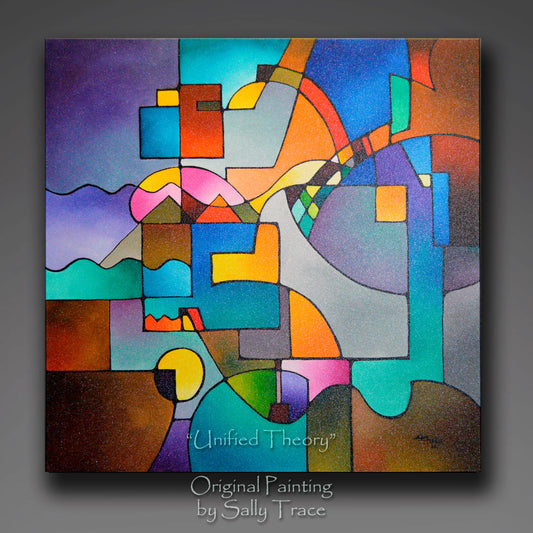 Original abstract geometric painting for sale by Sally Trace