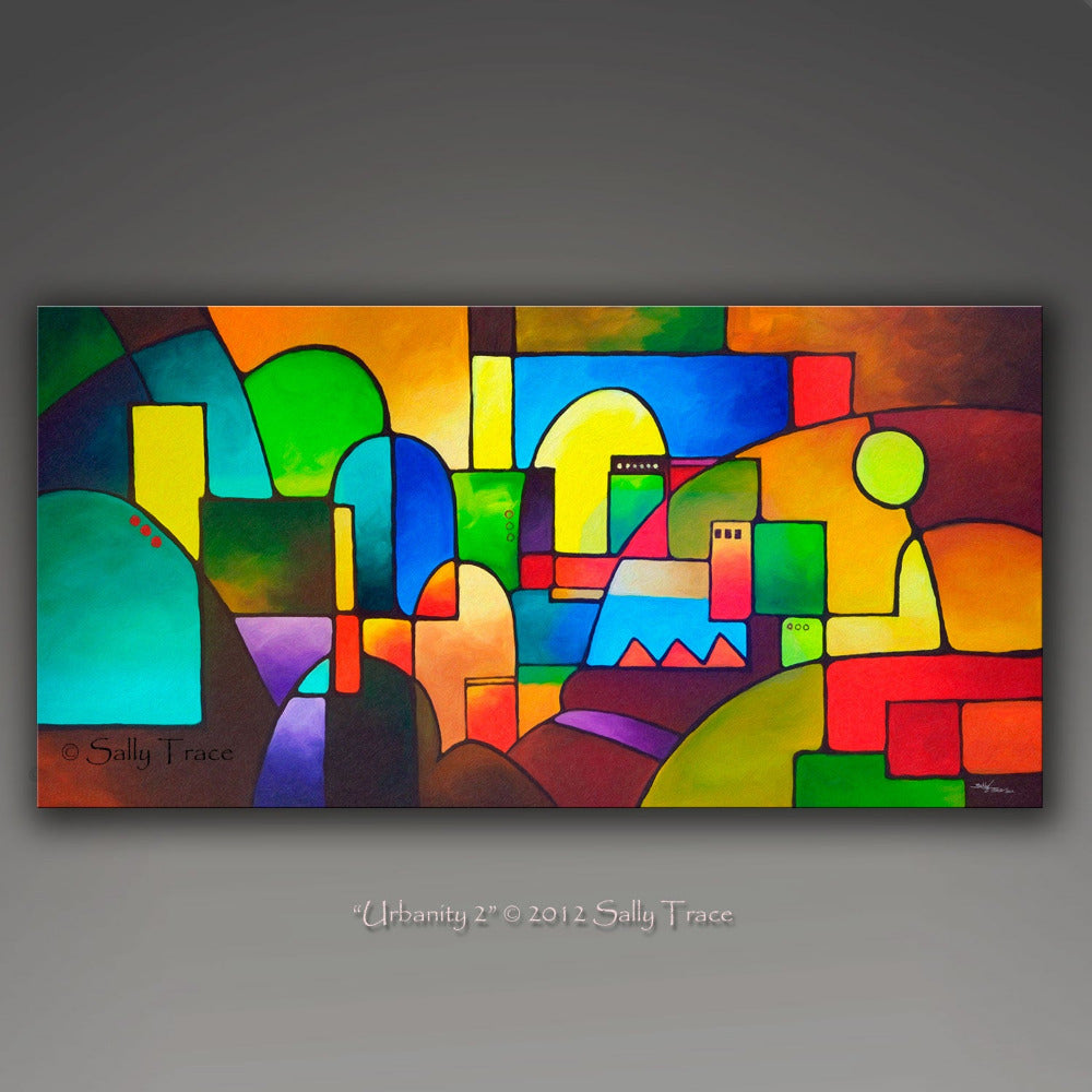 Acrylic paintings for living room, geometric abstraction, original abstract painting commission by Sally Trace "Urbanity 2"
